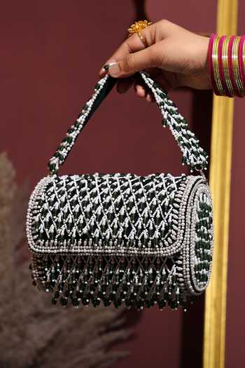 House Of Webhin Panna Green Flap Clutch 