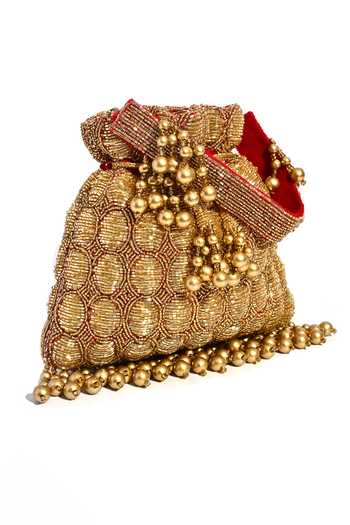Shop House of Webhin Red Embroidery, Beads Rosa Velvet Potli Online at Aza Fashions Shop_House of Webhin_Red Embroidery, Beads Rosa Velvet Potli _Online_at_Aza_Fashions
