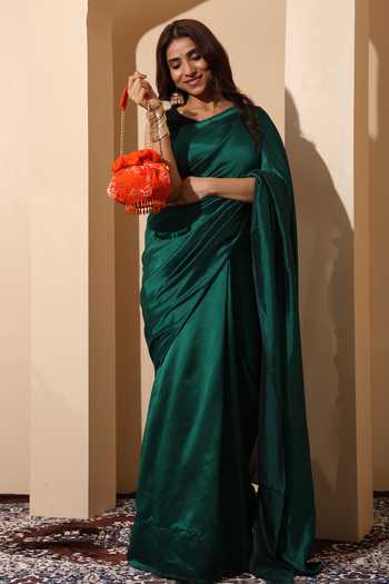 Buy_House of Webhin_Orange Sequins, Beads, Pearls, Tassels, Fabric Flowers Kumkum Embellished Potli _Online_at_Aza_Fashions