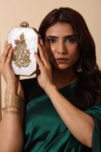 House of Webhin_White Tara Mother Of Pearl Embellished Clutch _at_Aza_Fashions