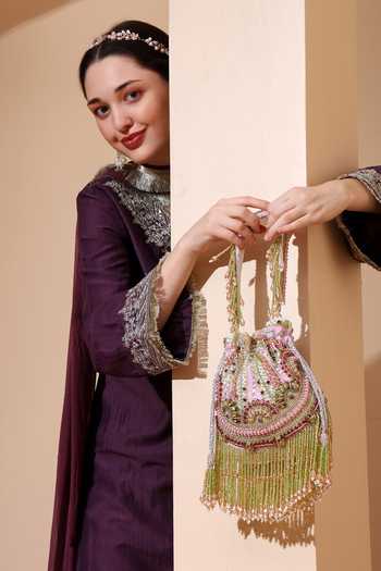 Buy_House of Webhin_White Beads, Pearls, Stones, Crystals, Tassels, Rhinestones Chaandni Potli _Online_at_Aza_Fashions