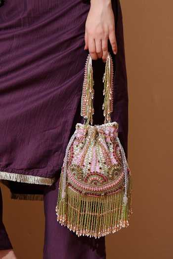 Shop_House of Webhin_White Beads, Pearls, Stones, Crystals, Tassels, Rhinestones Chaandni Potli _Online_at_Aza_Fashions