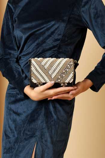 House of Webhin Black Aabroo Flap Bag at Aza Fashions House of Webhin_Black Aabroo Flap Bag _at_Aza_Fashions