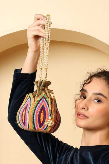 House of Webhin Multi Color Beads Mani Lotus Shaped Potli Online at Aza Fashions House of Webhin_Multi Color Beads Mani Lotus Shaped Potli _Online_at_Aza_Fashions
