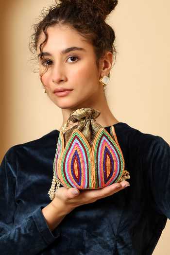 Buy House of Webhin Multi Color Beads Mani Lotus Shaped Potli Online at Aza Fashions Buy_House of Webhin_Multi Color Beads Mani Lotus Shaped Potli _Online_at_Aza_Fashions