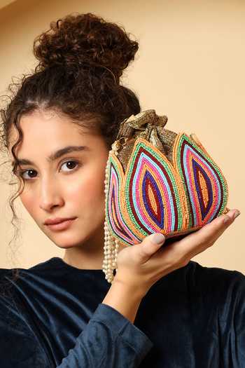 House of Webhin Multi Color Beads Mani Lotus Shaped Potli at Aza Fashions House of Webhin_Multi Color Beads Mani Lotus Shaped Potli _at_Aza_Fashions