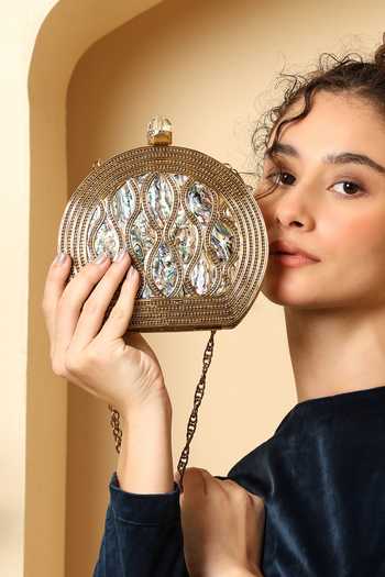 Shop_House of Webhin_Gold Celestial Mother Of Pearl Clutch _Online_at_Aza_Fashions
