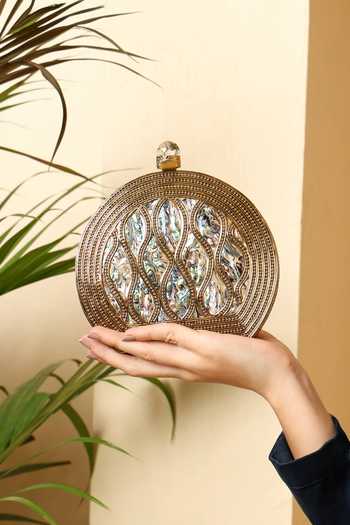 House of Webhin_Gold Celestial Mother Of Pearl Clutch _at_Aza_Fashions