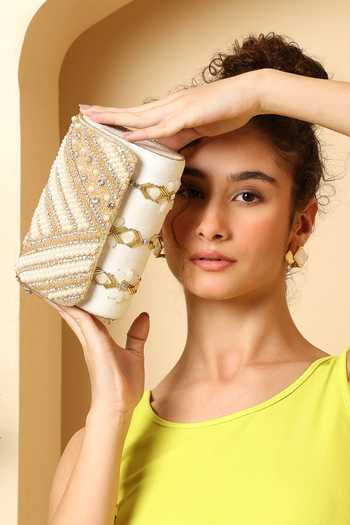 Buy House of Webhin White Aabroo Embellished Flap Bag Online at Aza Fashions Buy_House of Webhin_White Aabroo Embellished Flap Bag _Online_at_Aza_Fashions