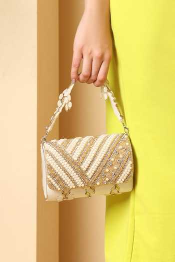 Shop House of Webhin White Aabroo Embellished Flap Bag Online at Aza Fashions Shop_House of Webhin_White Aabroo Embellished Flap Bag _Online_at_Aza_Fashions