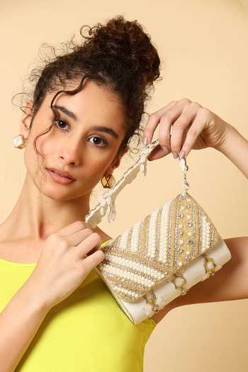 House of Webhin White Aabroo Embellished Flap Bag at Aza Fashions House of Webhin_White Aabroo Embellished Flap Bag _at_Aza_Fashions