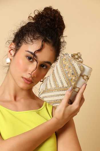 Buy House of Webhin White Aabroo Embellished Flap Bag Buy_House of Webhin_White Aabroo Embellished Flap Bag