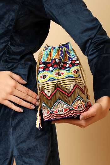 House of Webhin_Multi Color Beads, Tassels Nazariya Evil Eye Potli _at_Aza_Fashions