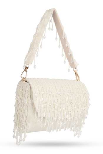 House of Webhin_White Nisha Flap Clutch _Online_at_Aza_Fashions