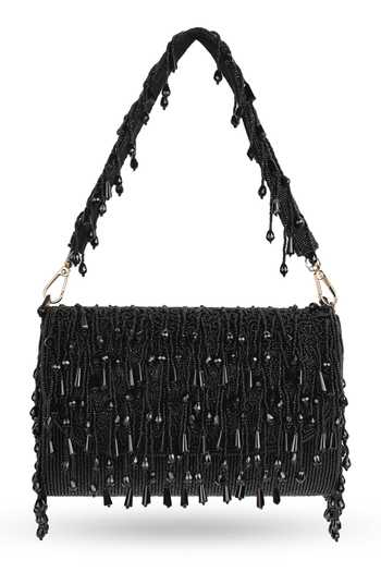 House of Webhin Nisha Black Flap Clutch 