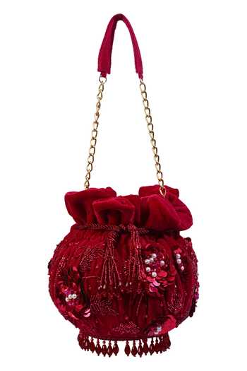 House of Webhin Burgundy Embroidery, Sequins, Beads, Pearls Kumkum Pink Potli Online at Aza Fashions House of Webhin_Burgundy Embroidery, Sequins, Beads, Pearls Kumkum Pink Potli _Online_at_Aza_Fashions