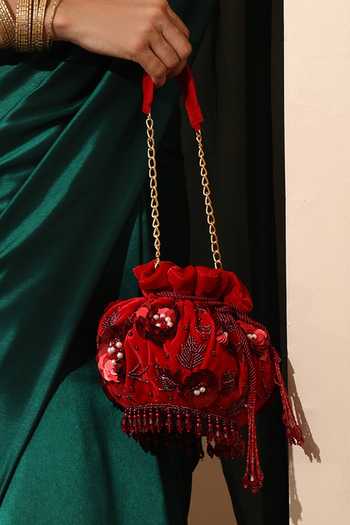 Buy House of Webhin Burgundy Embroidery, Sequins, Beads, Pearls Kumkum Pink Potli Online at Aza Fashions Buy_House of Webhin_Burgundy Embroidery, Sequins, Beads, Pearls Kumkum Pink Potli _Online_at_Aza_Fashions