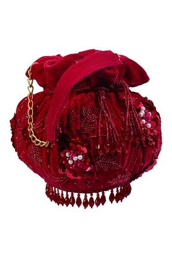 Shop House of Webhin Burgundy Embroidery, Sequins, Beads, Pearls Kumkum Pink Potli Online at Aza Fashions Shop_House of Webhin_Burgundy Embroidery, Sequins, Beads, Pearls Kumkum Pink Potli _Online_at_Aza_Fashions