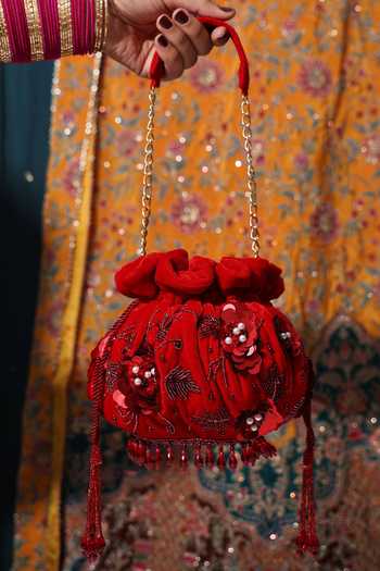 House of Webhin Burgundy Embroidery, Sequins, Beads, Pearls Kumkum Pink Potli at Aza Fashions House of Webhin_Burgundy Embroidery, Sequins, Beads, Pearls Kumkum Pink Potli _at_Aza_Fashions