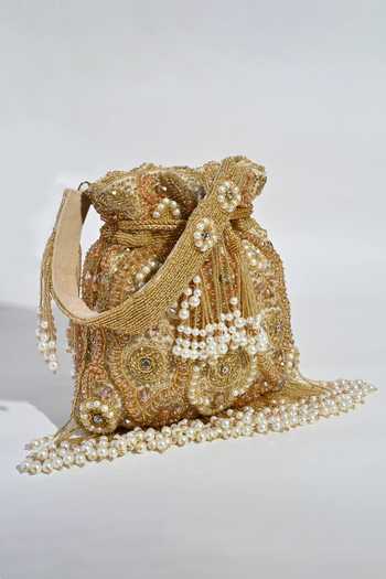 House of Webhin Gold Beads, Pearls, Stones, Crystals, Tassels Zehra Potli Online at Aza Fashions House of Webhin_Gold Beads, Pearls, Stones, Crystals, Tassels Zehra Potli _Online_at_Aza_Fashions