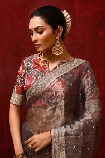Buy_singhanias_Brown Tissue Saree With Running Blouse Fabric 