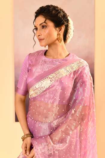 singhanias_Pink Tissue Saree With Running Blouse Fabric _at_Aza_Fashions