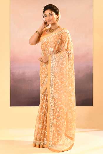 Buy_singhanias_Gold Tissue Saree With Running Blouse Fabric _Online_at_Aza_Fashions
