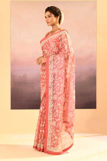 Buy_singhanias_Pink Tissue Saree With Running Blouse Fabric _Online_at_Aza_Fashions