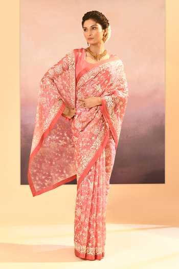 Shop_singhanias_Pink Tissue Saree With Running Blouse Fabric _Online_at_Aza_Fashions