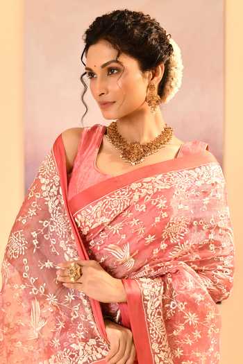singhanias_Pink Tissue Saree With Running Blouse Fabric _at_Aza_Fashions