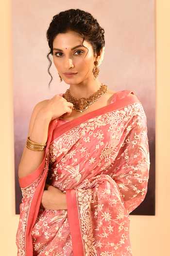 Buy_singhanias_Pink Tissue Saree With Running Blouse Fabric 