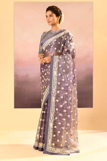 Buy_singhanias_Blue Tissue Saree With Running Blouse Fabric _Online_at_Aza_Fashions