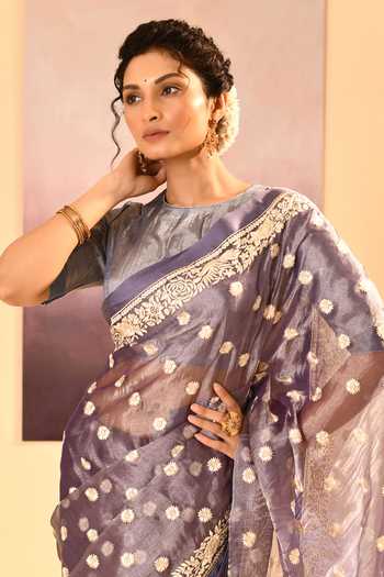 Buy_singhanias_Blue Tissue Saree With Running Blouse Fabric 