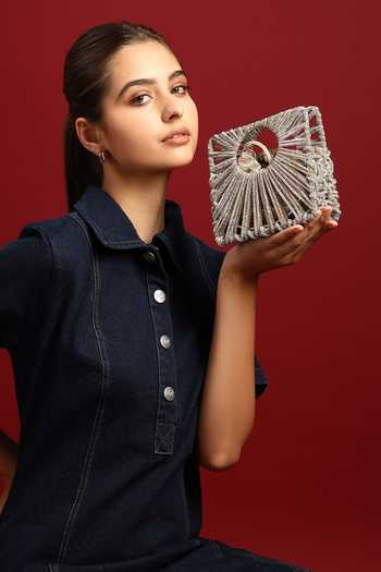 House of Webhin_Silver Zyra Mini Beaded Bag _Online_at_Aza_Fashions