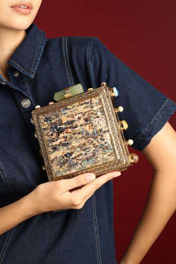 Shop_House of Webhin_Gold Mother Of Pearl Clutch _Online_at_Aza_Fashions