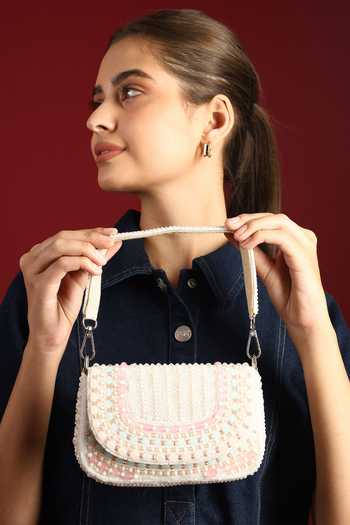 House of Webhin_White Tarini Beaded Bag _Online_at_Aza_Fashions