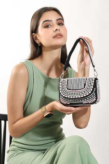 House of Webhin_Black Tarini Bead Work Bag _Online_at_Aza_Fashions