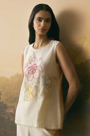 Chandrima Ivory Floral Blossom Top 