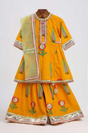 MINIME ORGANICS Cotton Block Print Kurta Sharara Set 