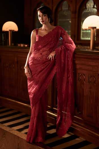 Varun Chakkilam Crimson Whisper Saree Set
