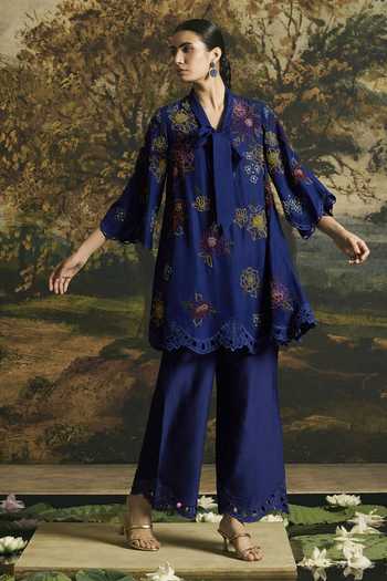 Chandrima Cobalt Blue Blossom Tunic With Pant 