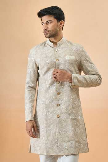 Arihant Rai Sinha Beige Silk Sherwani with White Pant 