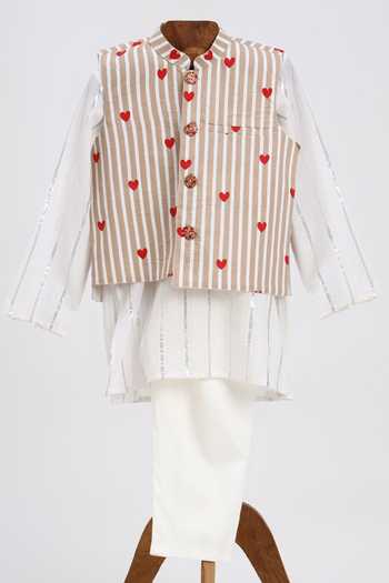 MINIME ORGANICS Heart Print Nehru Jacket & Kurta Set 