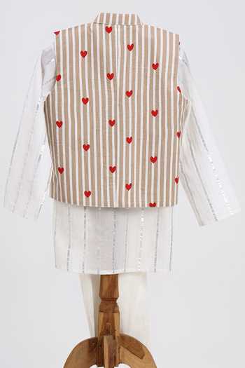 MINIME ORGANICS Heart Print Nehru Jacket & Kurta Set 