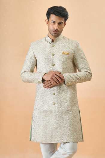 Arihant Rai Sinha Green Jacquard Sherwani & White Pant Set 