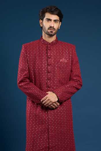 Arihant Rai Sinha Designer Red Sherwani & Pant Set 