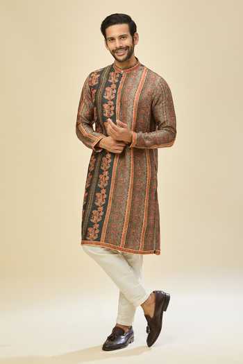 Arihant Rai Sinha Black & Orange Printed Kurta Set 
