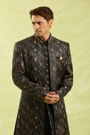 Buy Arihant Rai Sinha Black Embroidery Digital Print Sherwani Set at Aza Fashions Buy_Arihant Rai Sinha_Black Embroidery Digital Print Sherwani Set _at_Aza_Fashions