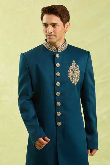 Arihant Rai Sinha Blue Sherwani & Half Elastic Pant Set 