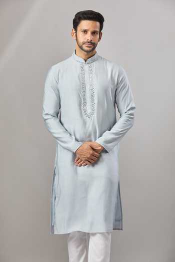 Buy Arihant Rai Sinha Sky Blue Embroidery Self Design Kurta at Aza Fashions Buy_Arihant Rai Sinha_Sky Blue Embroidery Self Design Kurta _at_Aza_Fashions